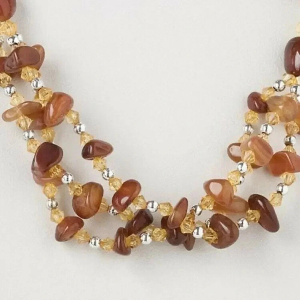 Carnelian Red Gemstone Nugget and Silver Plated Brass Beads Necklace - Picture 3 of 3